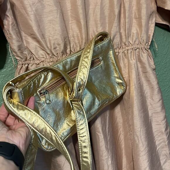 Utility Vintage 80s Button Down Fit and Flare Khaki Belted Shirtdress pockets - Picture 9 of 11